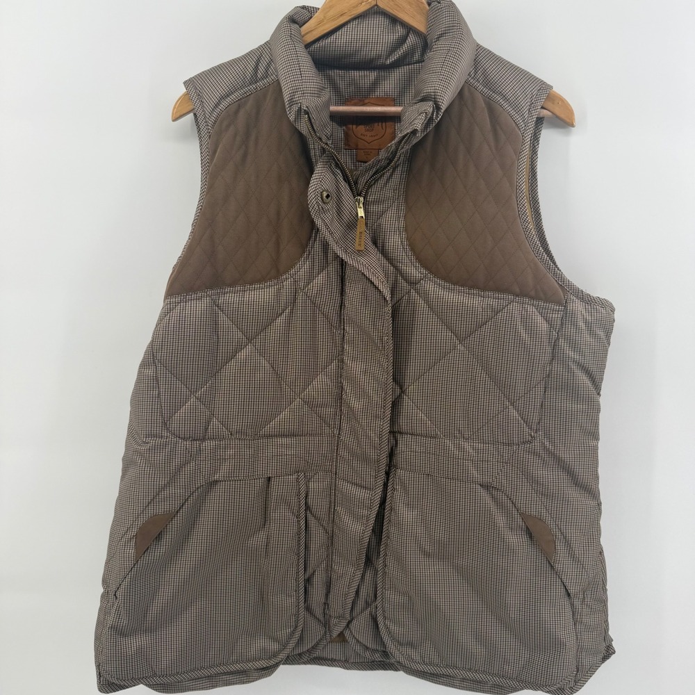 Eddie Bauer Sport Shop Quilted Vest XL Brown Houndstooth Full Zip